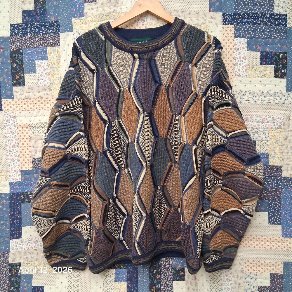 Vintage Tundra Canada 3D Diamond Argyle Knit Sweater Mens Size Large Biggie